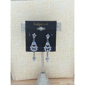 Sedgwick Silver-Tone Dangle Earrings With Rhinestones Bling Glam Prom Wedding